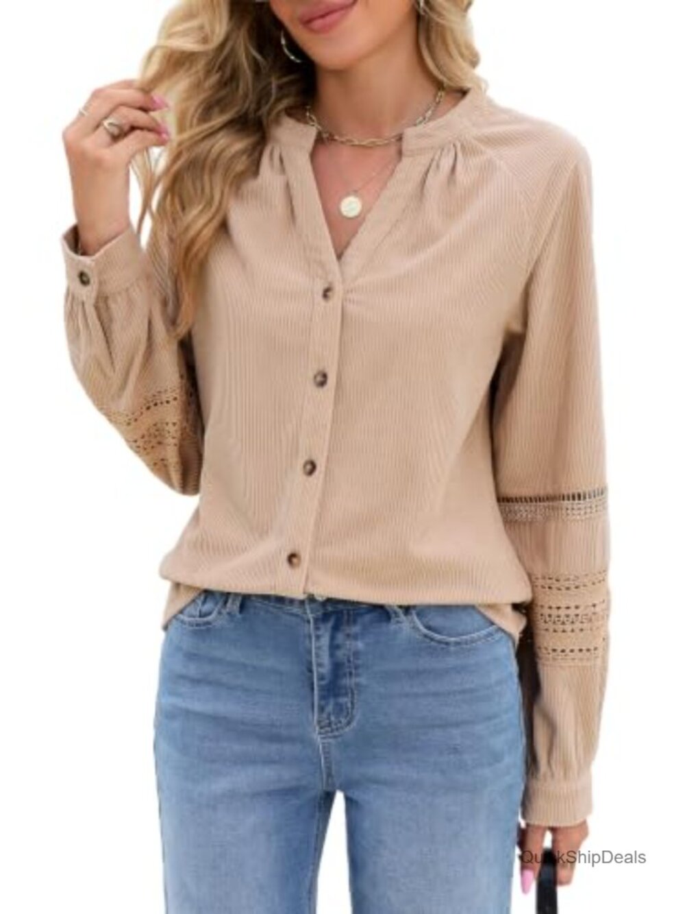 Corduroy Button Down Shirt Long Sleeve Boxy Blouse Business Casual